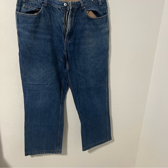 Duluth Trading Co Men's Size 44x32 Blue/Tan Inner Lining Relaxed Jeans Work - Picture 1 of 10